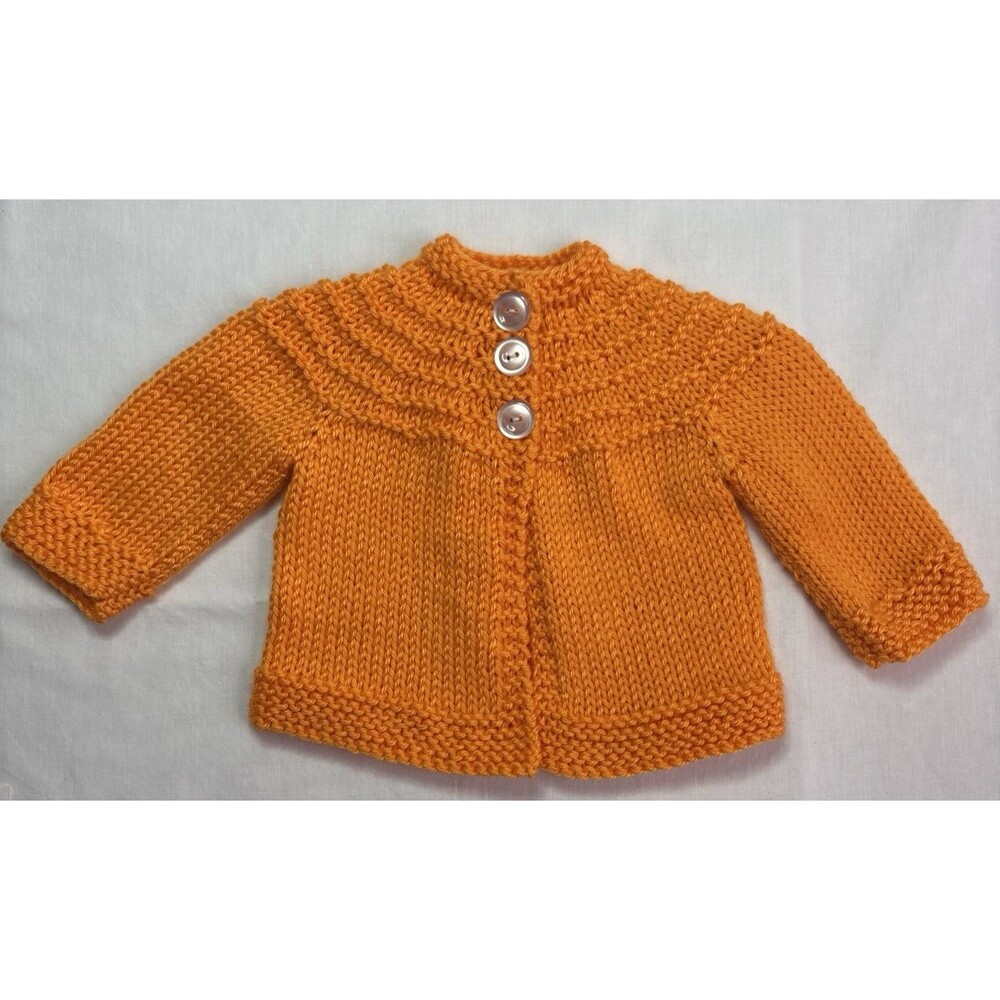 Hand Knit NEW Orange 3-6 month Baby Girls Cardigan sweater 3 Button closure